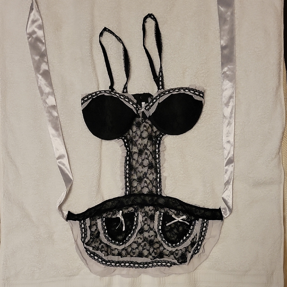 Elegant Black Lace Lingerie Maid Outfit